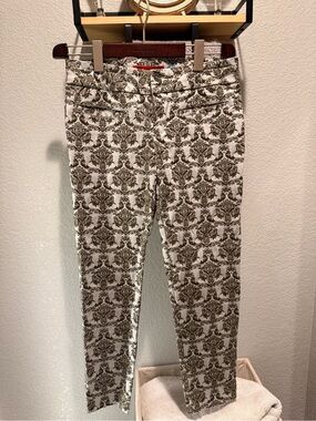 Anthropologie Olive and Cream Printed Cropped Pants